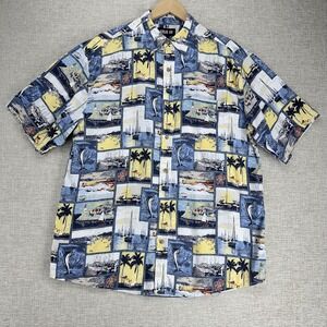 Keeler Bay Shirt Mens Large Multicolor Nautical‎ Tropical Short Sleeve Button Up